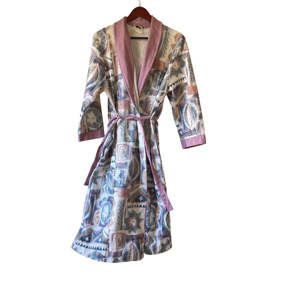 Vintage Diamond Fleece Robe‎ Southwestern Geometric Mauve L Made in Canada